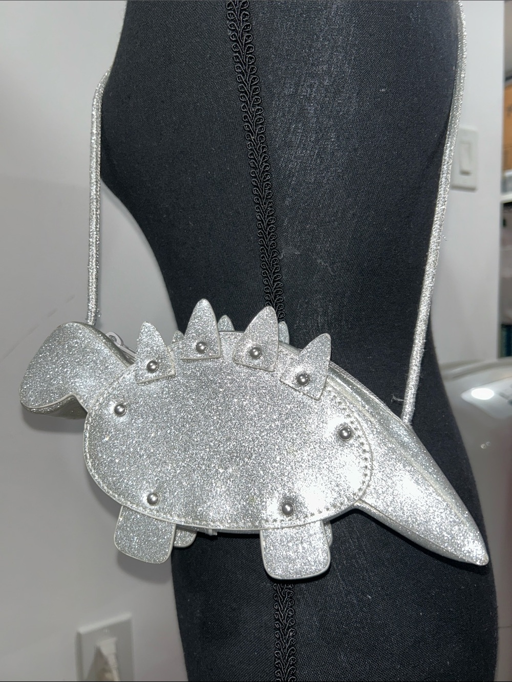 Zara Kids Silver Glitter Stegosaurus Shoulder Bag